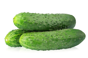 Ripe fresh green cucumbers  isolated on white background. Full depth of field.