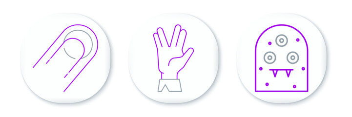 Set line Alien, Satellite and Vulcan salute icon. Vector