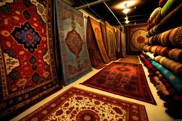 Traditional carpets from Middle East. Variety of the gorgeous oriental carpets - obrazy, fototapety, plakaty