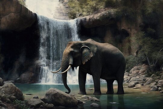 Waterfall with elephant