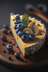 Lemon cake with blueberries on top, Generative AI
