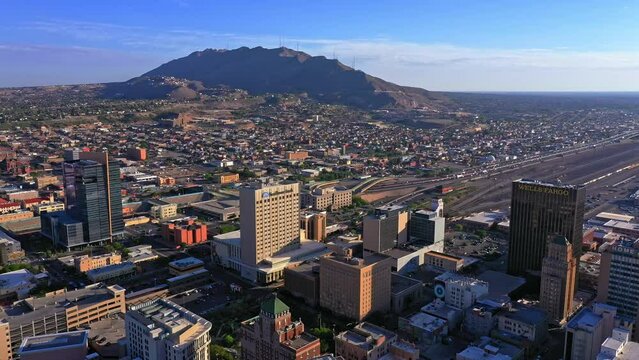 Beautiful Drone Shot of El Paso Texas before Title 42 Ends. Near Mexico border and the Rio Grande. 1.2