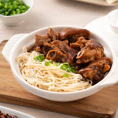 Taiwanese traditional food pork knuckle with vermicelli.