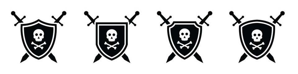 Skull and shield icon. Pirates shield icon, vector illustration