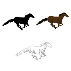 Fototapeta na wymiar illustration set of running horse in 3 difference style