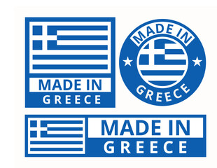 Obraz premium Vector set made in Greece design product labels business icons illustration
