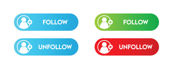 Follow and unfollow buttons for social media web and app - obrazy, fototapety, plakaty