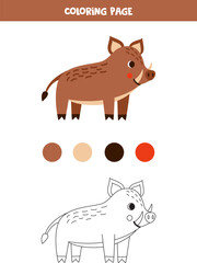 Color cute cartoon boar. Worksheet for kids.