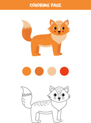 Color cute cartoon fox. Worksheet for kids.