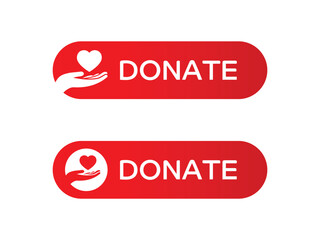 Donate web buttons. Red button with hand holding heart. Symbol of financial aid isolated on white background