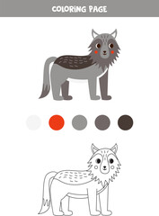 Color cute cartoon wolf. Worksheet for kids.