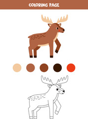 Color cute cartoon moose. Worksheet for kids.