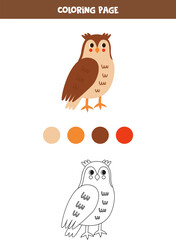 Color cute cartoon owl. Worksheet for kids.