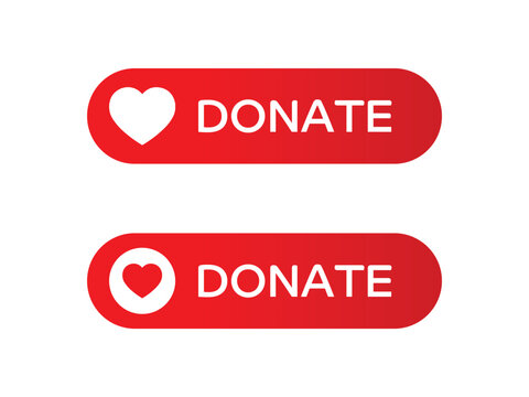 Donate web buttons. Red button with heart symbol ,Financial aid button for web and app design