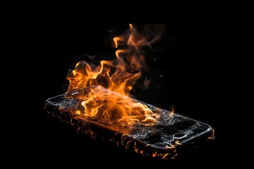 炎上するスマートフォン：AI作品
