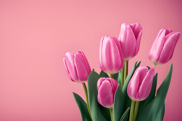 Naklejka premium Bunch Of Pink Tulips Isolated On Pink Background