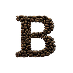 Letter B coffee bean font. alphabet lettering. 3D Rendering