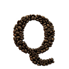 Letter Q coffee bean font. alphabet lettering. 3D Rendering