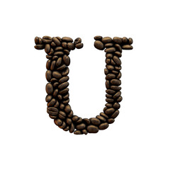 Letter U coffee bean font. alphabet lettering. 3D Rendering