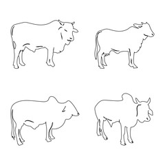 Set of Cow linear style icon. Black line art cow isolated on white.