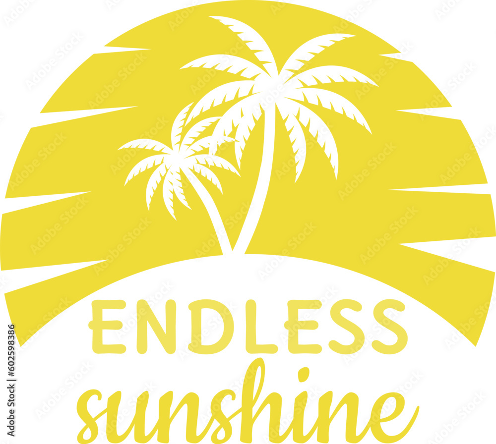 Fototapete summer logo with sun and palms vector illustration isolated on white. zip file contains eps, jpeg an