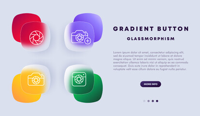 Professional DSLR camera. High-resolution, image quality, versatility, manual controls, interchangeable lenses. Photography. Glassmorphism style. Vector line icon for Business and Advertising