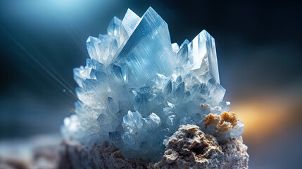 Raw Celestite gemstone. Uncut and unpolished blue crystal geode. Generative AI
