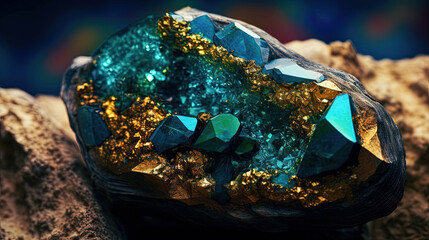 Transparent Chrysocolla gem. Rare polished blue mineral. Generative AI