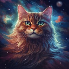 Fototapeta na wymiar A cosmic cat in space