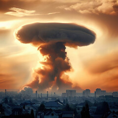 Explosion of nuclear bomb over city. Generated Ai