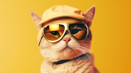 cool cat with sunglasses smiling having fun hat