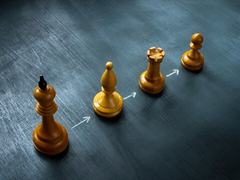 Line of chess pieces and arrows as a concept of succession planning.