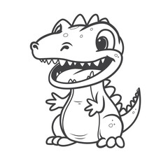 Little cute happy dino. Kid dinosaur for coloring book. Vector illustration isolated on a white background