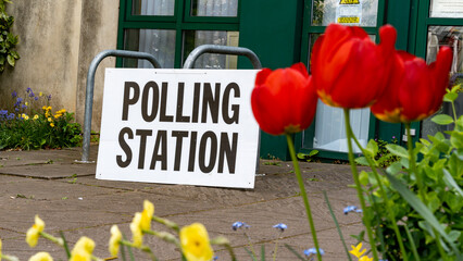 A polling station sign on election day