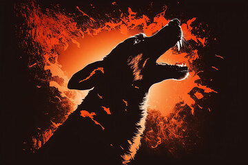 Angry dog on dark background. Agressive dog barking close up. Generative AI
