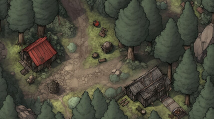 fantasy role play rpg asset isometric map, forest bandit camp - by generative ai - obrazy, fototapety, plakaty