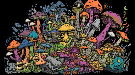 magic mushroom psychedelic trippy new age illustration - by generative ai