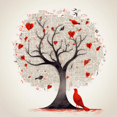 love poems tree paper art, valentine day - by generative ai - obrazy, fototapety, plakaty