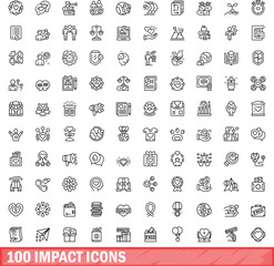 100 impact icons set. Outline illustration of 100 impact icons vector set isolated on white background