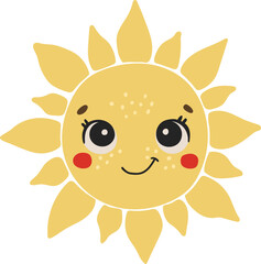 Obraz premium Cute sun cartoon character, Happy sun vector, Summer sunshine with eyes, Sun isolated vector, cute baby illustration