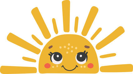 Cute sun cartoon character, Happy sun vector, Summer sunshine with eyes, Sun isolated vector, cute baby illustration