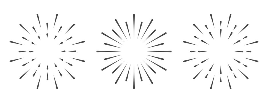 Circle, round sunburst, line editable sun frame icon set
