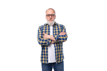 confident stylish senor gray-haired retired man with mustache