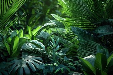 Nature view of green leaf and palms,Abstract green leaf texture, nature for background, tropical leaf,Generative, AI, Illustration.
