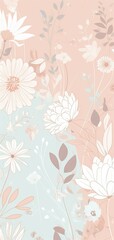 Beautiful pastel floral illustration background,  vertical  wallpaper. Generative Ai