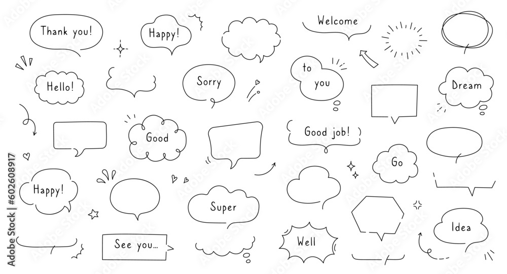 Poster line simple balloon frame for text title. line decoration simple speech bubble set with comic cloud,