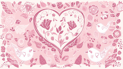 Valentine's day Background with Heart and Flowers. Romantic Atmosphere, Love Celebration, Floral Beauty, Sentimental Moment.	