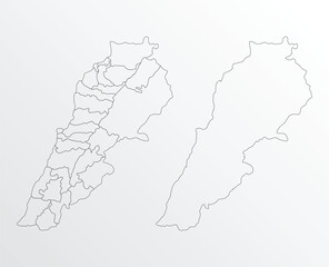 Black Outline vector Map of Lebanon with regions on white background
