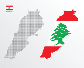 Set of political maps of Lebanon with regions isolated and flag on white background
