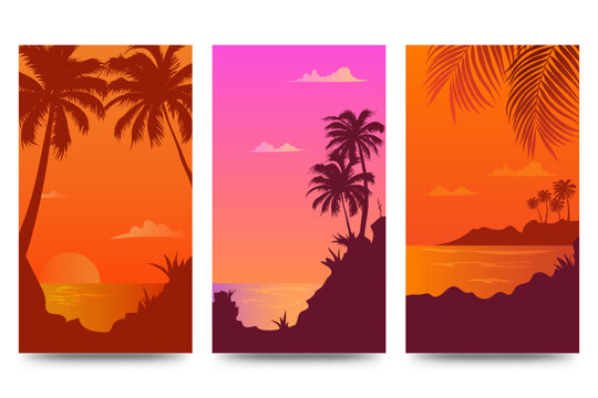 summer sunset background. social media stories design templates